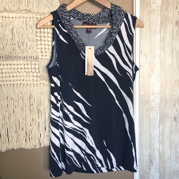 Dana Buchman Navy Abstraction Sleeveless Blouse - Picture 1 of 6